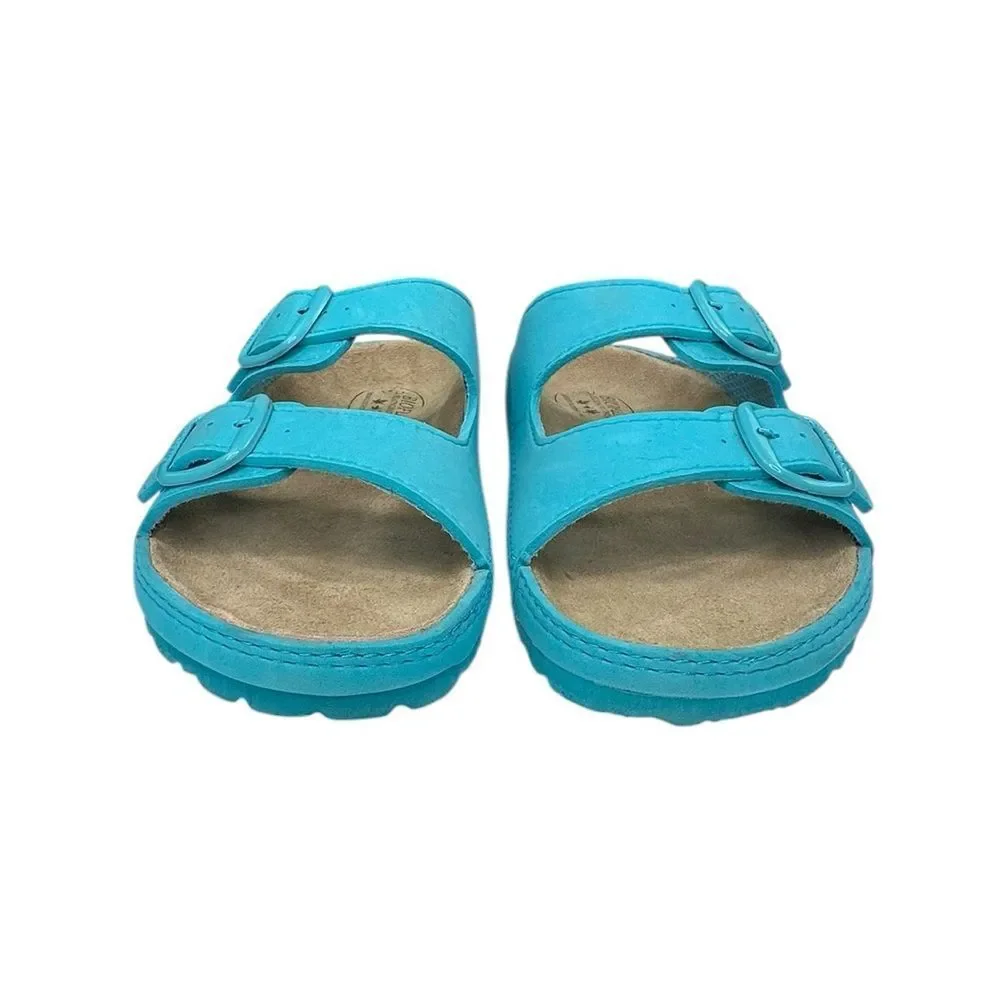 New Biofun Relaxing Footwear 2 Strap Turquoise Leather Sandals Women’s Size 6.5